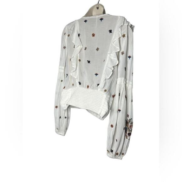 FREE PEOPLE ANTHROPOLOGIE BOHEMIA DEEP‎ V BLOUSE SIZE L - Picture 3 of 6